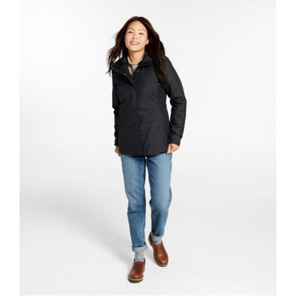 LL Bean Jacket Womens Medium Black Winter Warmer 271136 Gorpcore Fleece Lined - Picture 1 of 10